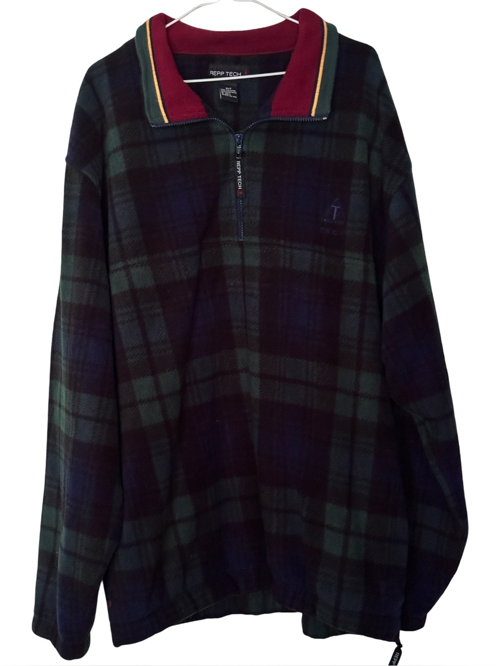 Vintage REPP TECH Plaid Fleece 1/4 Zip Pullover Jacket XLT